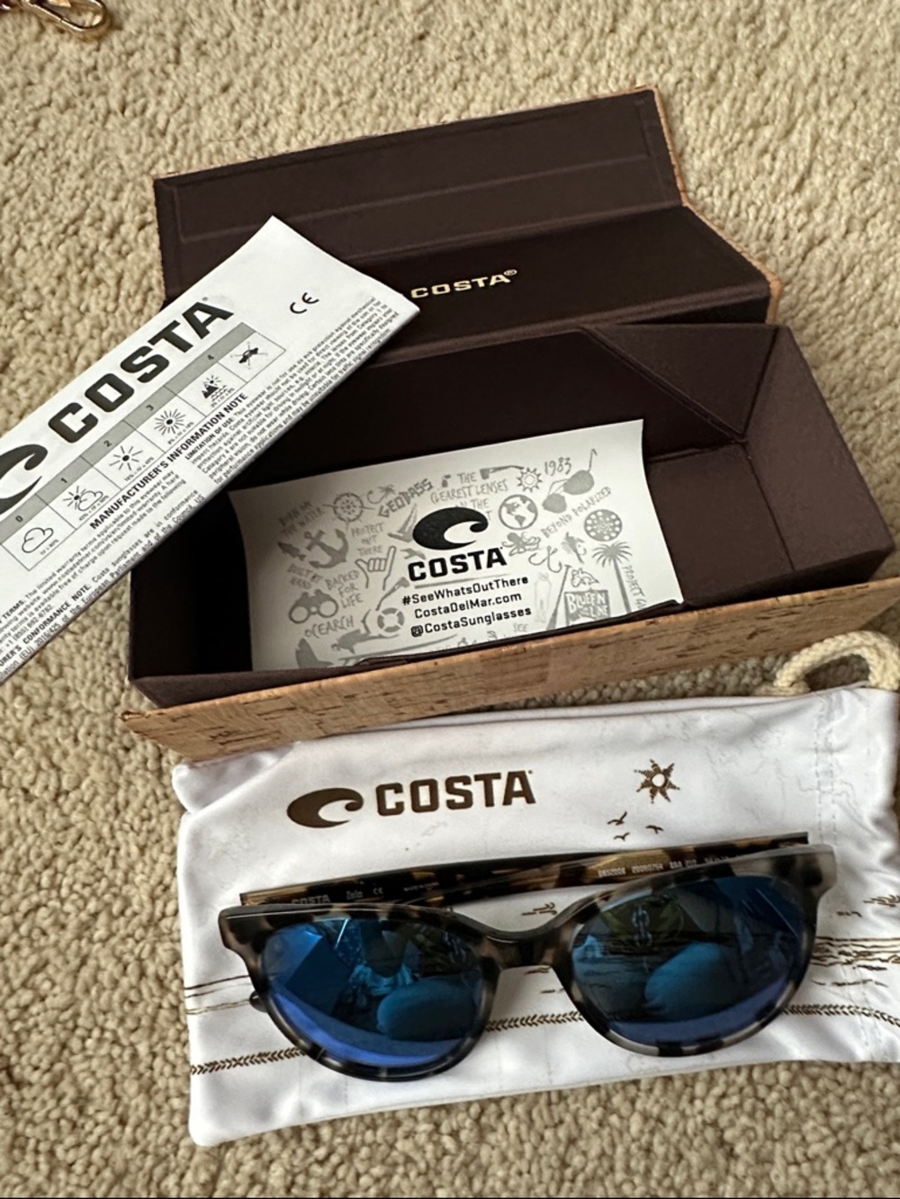 Costa Tortoise Frame Sunglasses with Blue Mirror Lenses